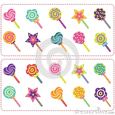 Sweets Candy and Lollipop set Vector Illustration