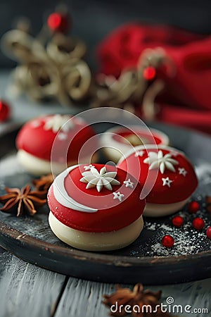 sweets decorated in honor of the National Day of Turkey, colors of the flag of Turkey, homemade macaroons, treats Stock Photo