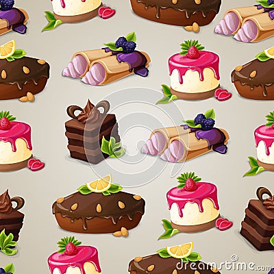 Sweets dessert seamless pattern Vector Illustration