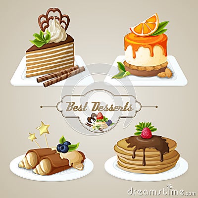 Sweets dessert set Vector Illustration