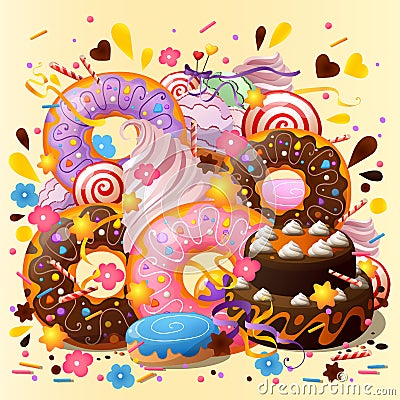 Sweets and desserts abstract background Vector Illustration