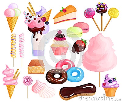 Sweets Desserts Colorful Icons Set Vector Illustration
