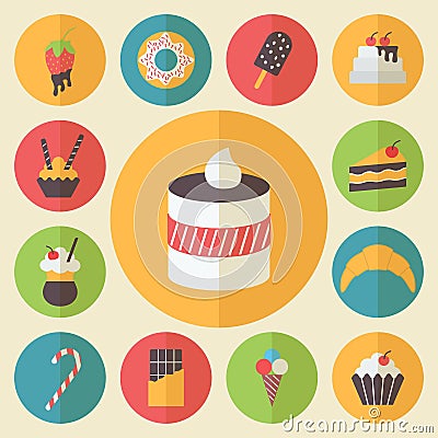 Sweets element set, food icons, flat design vector Vector Illustration