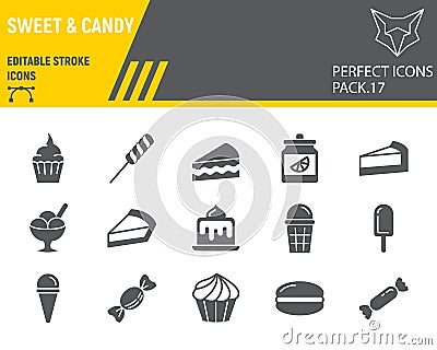 Sweets glyph icon set, desserts collection, vector sketches, logo illustrations, confectionery icons, pastry signs solid Vector Illustration