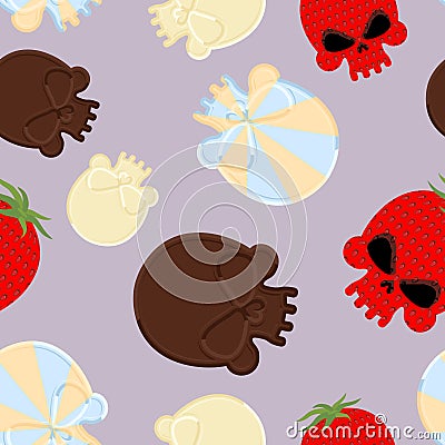 Sweets for Halloween seamless pattern. Skull made out of chocola Vector Illustration