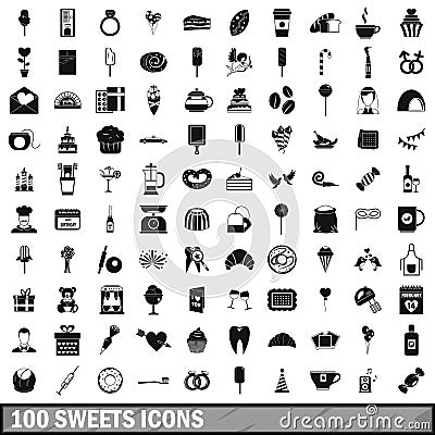 100 sweets icons set, simple style Vector Illustration