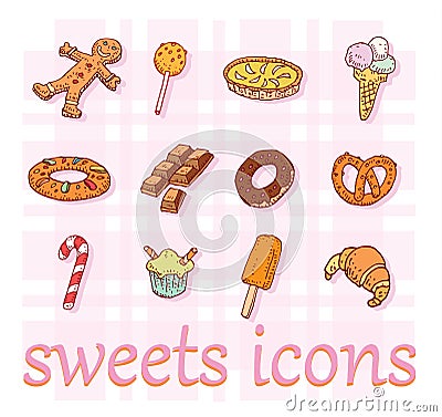 Sweets icons set, vector illustration Vector Illustration