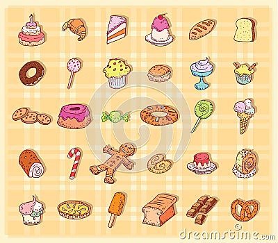 Sweets icons set, vector illustration Vector Illustration
