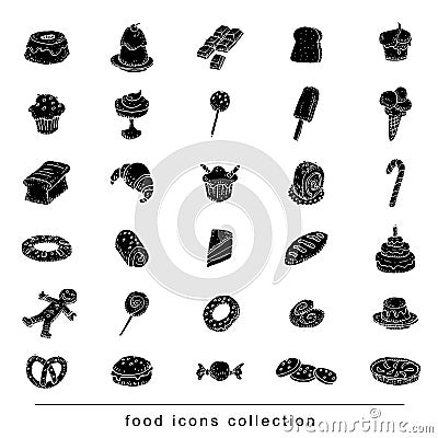 Sweets icons set, vector illustration. black Vector Illustration