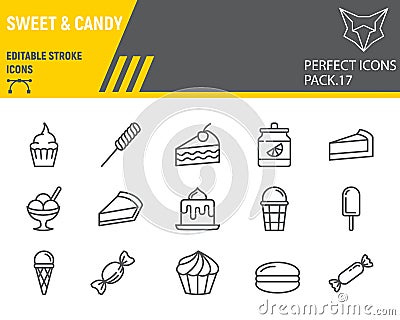 Sweets line icon set, desserts collection, vector sketches, logo illustrations, confectionery icons, pastry signs linear Vector Illustration