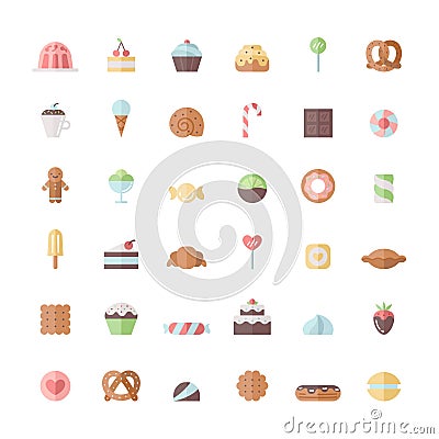 Sweets and pastries flat icon vector set. Vector Illustration