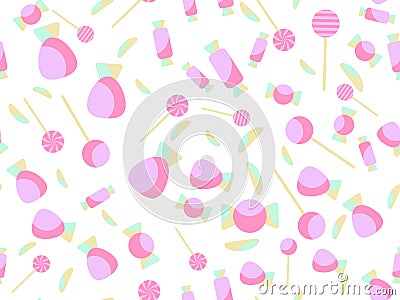 Sweets seamless pattern on a white background. Candy on a stick. Holiday background. Vector Vector Illustration