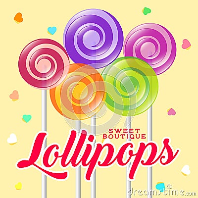 Lollipop boutique logo. Sweets shop emblem. Lollipop boutique poster. Vector Illustration