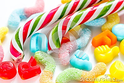 Sweets and sugar candies on abstract background pattern Stock Photo