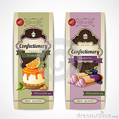 Sweets vintage banners vertical Vector Illustration