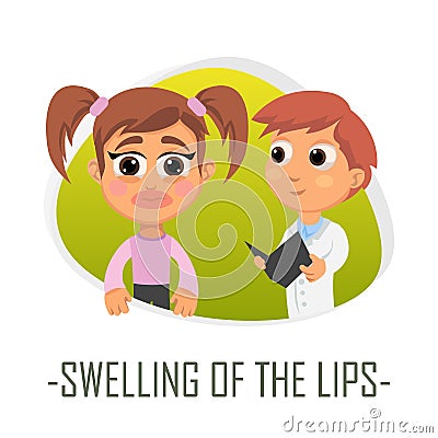 Swelling of the lips medical concept. Vector illustration. Cartoon Illustration