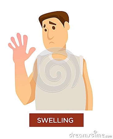 Person experiencing hands swelling and inflammation symptom Vector Illustration
