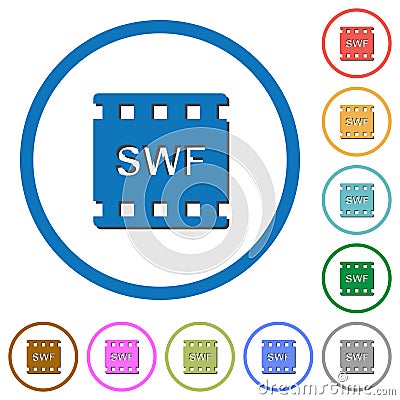 SWF movie format icons with shadows and outlines Stock Photo