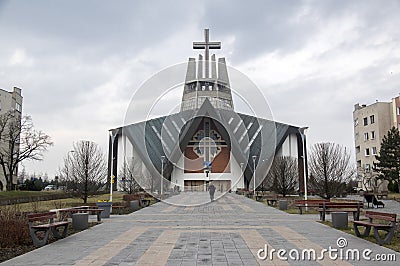 Swidnica / Poland - March 31, 2018: Modern church Marii Panny Krolowej in the housing estate in the outskirts of the city Editorial Stock Photo