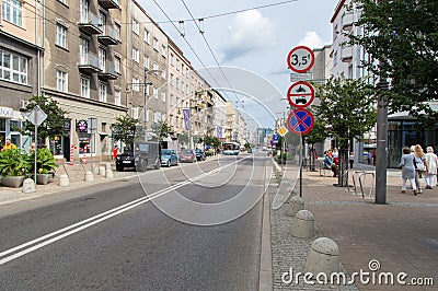 Swietojanska street in Gdynia at summer. Editorial Stock Photo