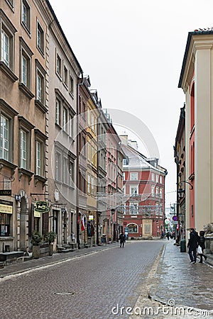 Swietojanska street in Warsaw Old Town, Poland. Editorial Stock Photo