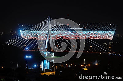 Swietokrzyski Bridge and National Stadium, Warsaw (Poland) Editorial Stock Photo