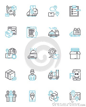 Swift delivery linear icons set. Speedy, Rapid, Agile, Quick, Prompt, Instantaneous, Expedited line vector and concept Vector Illustration