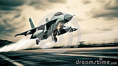 Swift Departure High-Speed Combat Military Fighter Takes Off. created with Generative AI Stock Photo