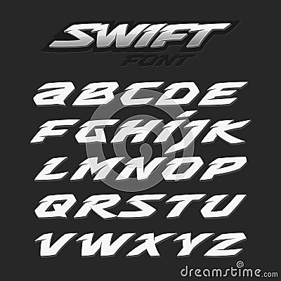 Swift fast strong futuristic alphabet lettering. Vector font. Latin letters. Vector Illustration