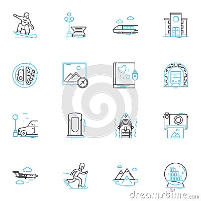 Swift flight linear icons set. Velocity, Swiftness, Glide, Skim, Soar, Flight, Airborne line vector and concept signs Vector Illustration