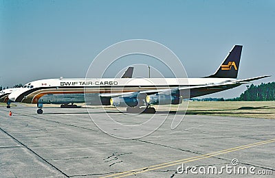 Swiftair Cargo Douglas DC-8 ready for another flight in 1982. Editorial Stock Photo