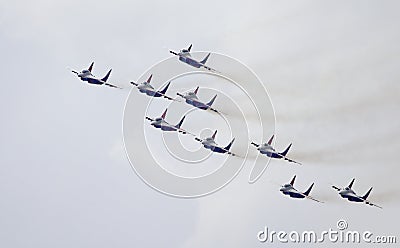 Demonstration flight of The Swifts (Strizhi), International aviation and space salon (MAKS). Stock Photo