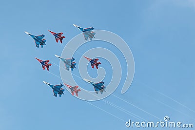 Swifts (Strizhi) and Russian Knights, bottom view Editorial Stock Photo