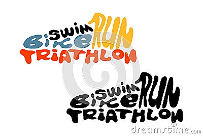 Swim Bike Run Design.create a colorful poster written in letters inside a sports sneaker.The font is hand-drawn Vector Illustration