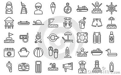 Swim camp icons set outline vector. Water beach pool Vector Illustration