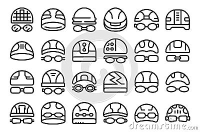 Swim Cap icons set outline vector. Hat competition Stock Photo