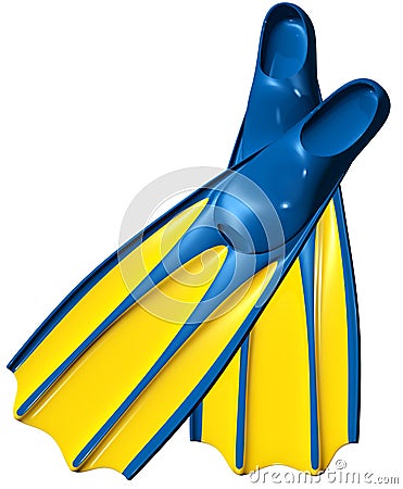 Swim fins with blue rubber and yellow plastic Stock Photo