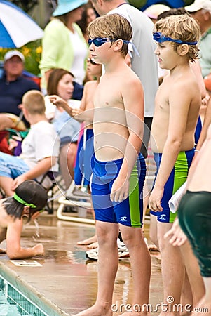 Swim Meet Boys Ready / Relay Editorial Stock Photo