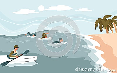 Swim Open Water Flat Composition Vector Illustration