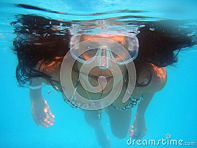 Swim pool diving swimming girl looking hair face summer water rest lady trip Aqua Editorial Stock Photo