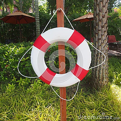 Swim ring for lifesaver on the side swimming pool Stock Photo