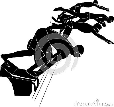 Swimmer athlete. Swimmer. The emblem of the swimmer. Vector image of a swimmer.It is drawn in the style of engraving. Swimming Vector Illustration