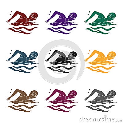 Swimmer in cap and goggles swimming in the pool.active sports single icon in black style vector symbol stock Vector Illustration