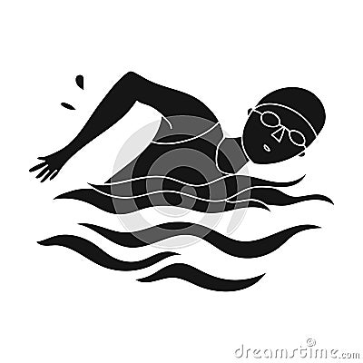 Swimmer in cap and goggles swimming in the pool.active sports single icon in black style vector symbol stock Vector Illustration