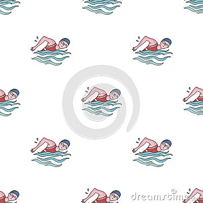 Swimmer in cap and goggles swimming in the pool Vector Illustration