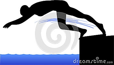 Swimmer Diving off Starting Block Stock Photo