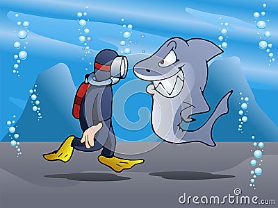 Swimmer meet shark Stock Photo