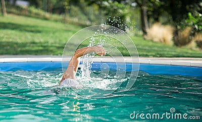 Swimmer recreating on outdoor Stock Photo