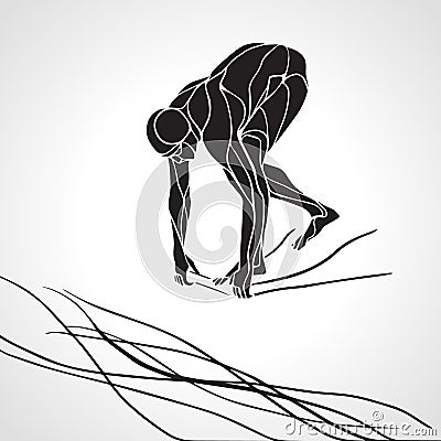 Swimmer At Starting Block Silhouette Vector Illustration