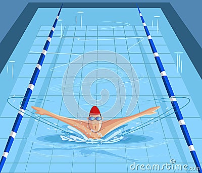 Swimmer swimming in pool Vector Illustration